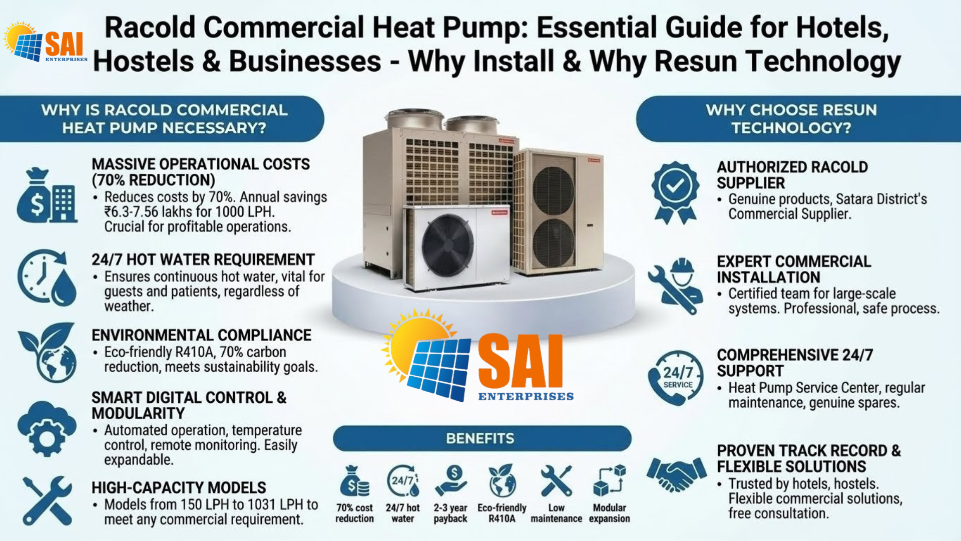 Racold Commercial Heat Pump: Essential Guide for Hotels, Hostels & Businesses - Why Install & Why Sai Enterprises